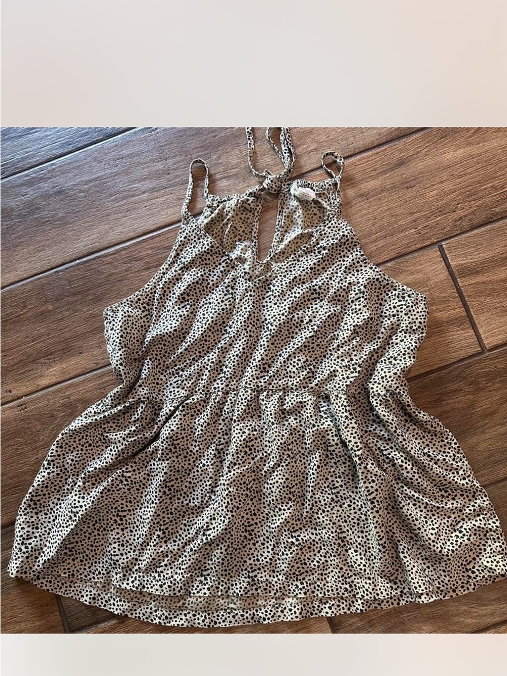 Sleeveless Animal Print Halter Tank Top - Cream/Black